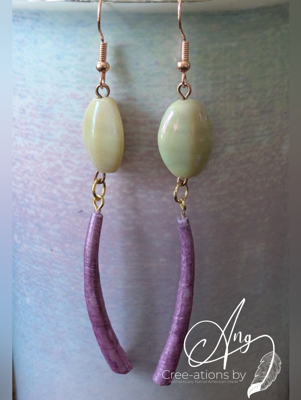 Indigenous Purple Shell With Iridescent Stone Bead Earrings